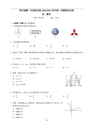 青竹湖湘一外国语学校2020-2021学年初一第一学期期末试卷