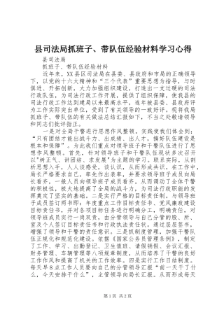 县司法局抓班子、带队伍经验材料学习心得