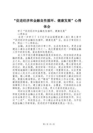 “促进经济和金融良性循环、健康发展”心得体会