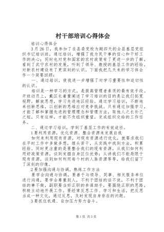 村干部培训心得体会