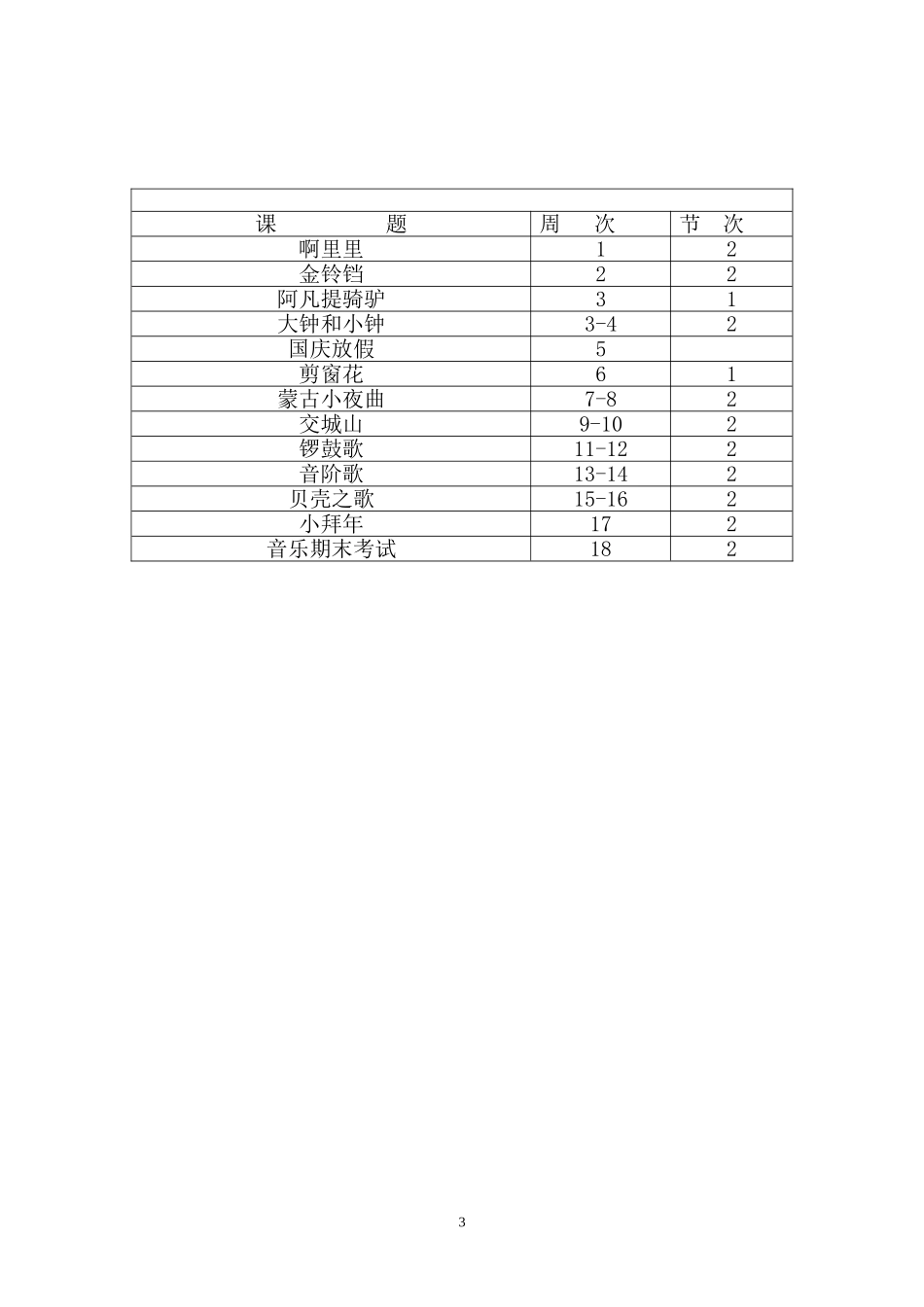 2013年9月_湘教版小学音乐二年级上册_教学计划_第3页