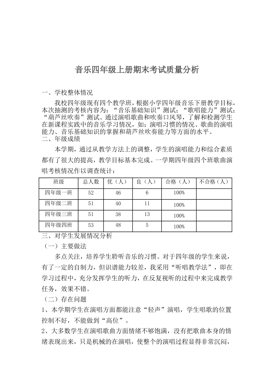 小学音乐成绩分析表MicrosoftWord文档(2)_第1页