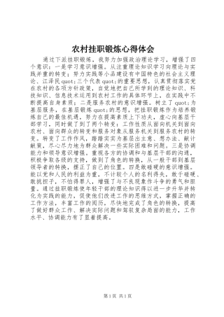 农村挂职锻炼心得体会