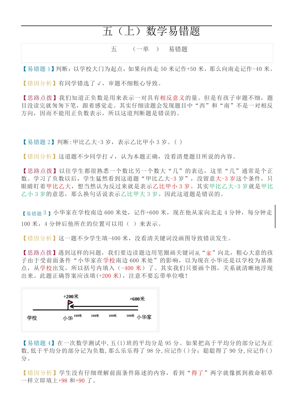 苏教版五年级数学(上册)各单元易错题_第1页