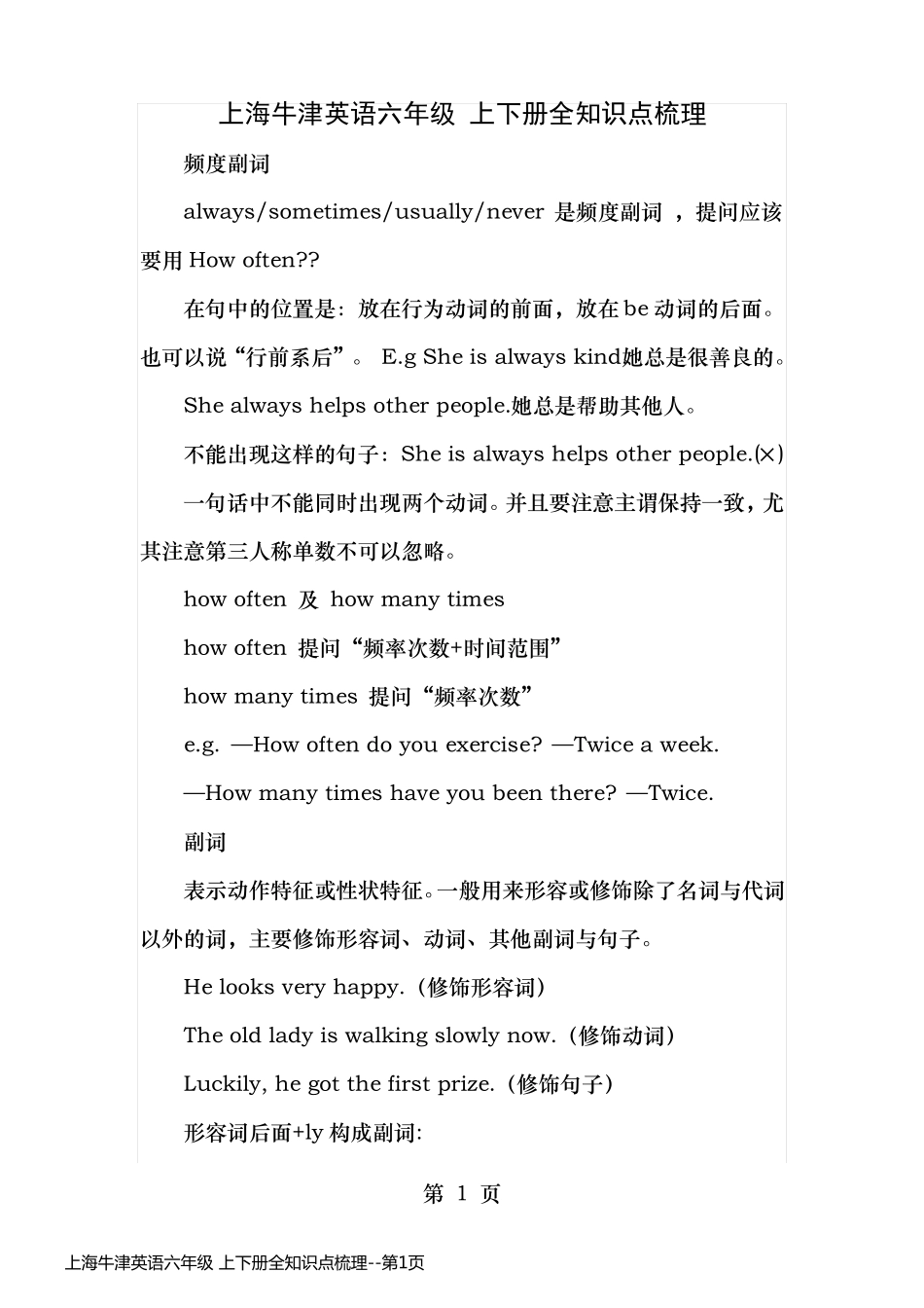 上海牛津英语六年级 上下册全知识点梳理_第1页