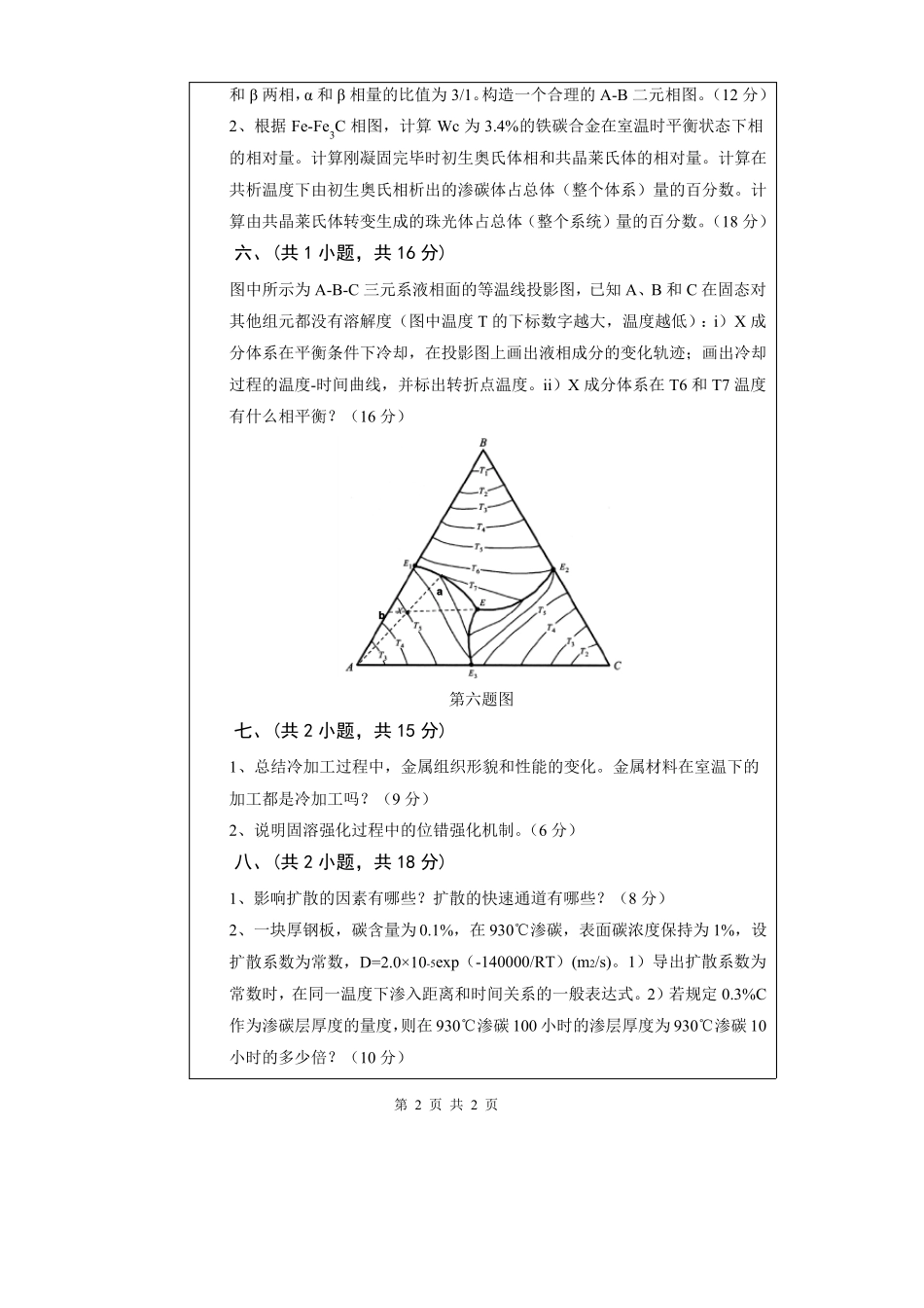 武汉科技大学考研试卷及参考答案810 金属材料科学基础-2016(A卷)_第2页