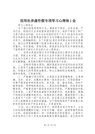 信用社弄虚作假专项学习心得体1会