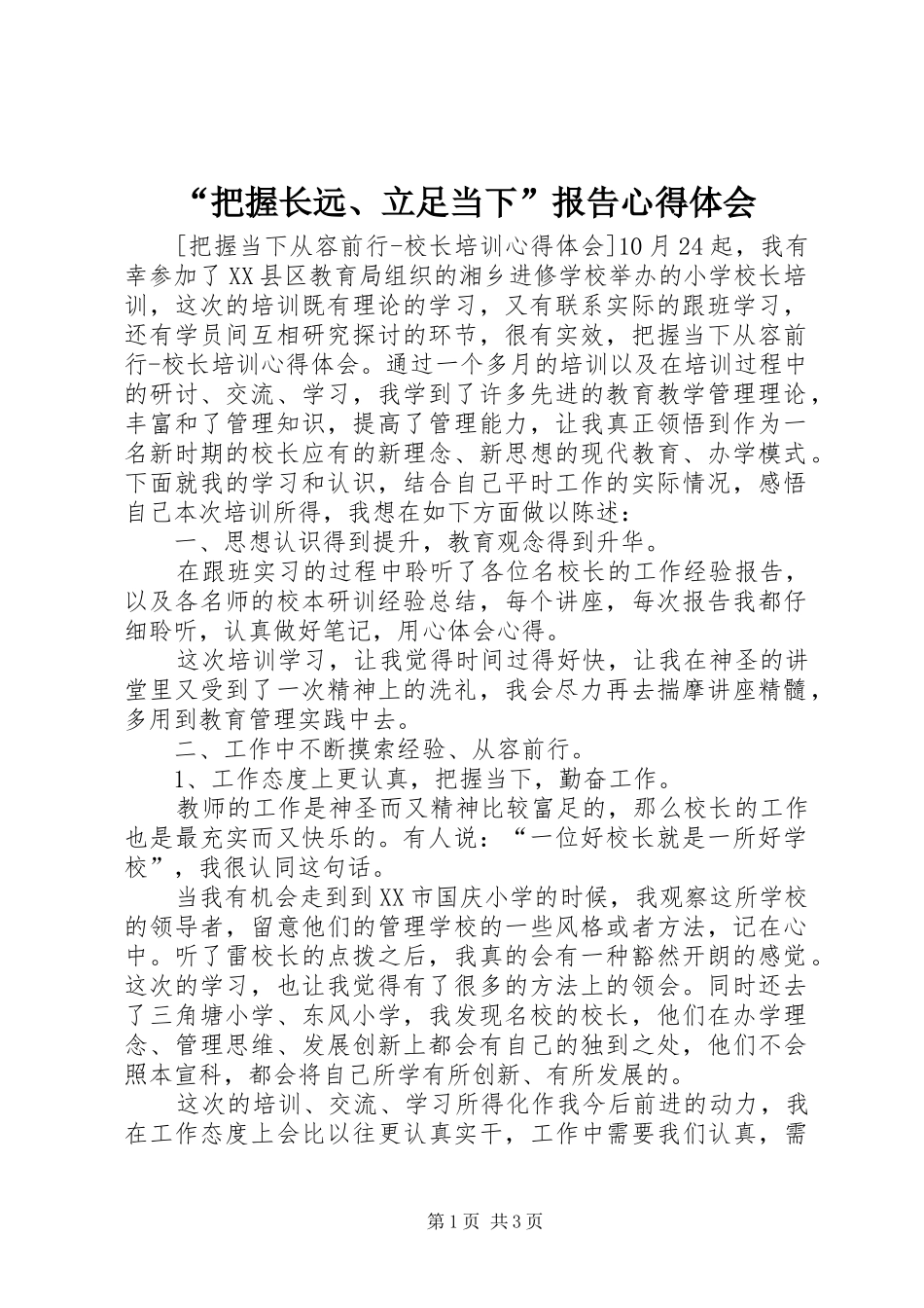 “把握长远、立足当下”报告心得体会_第1页