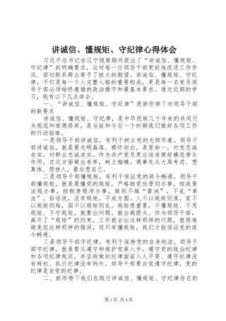 讲诚信、懂规矩、守纪律心得体会