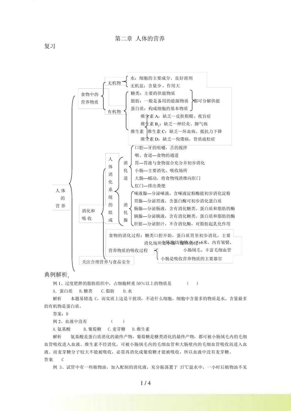 七年级生物人体的营养练习题 _第1页