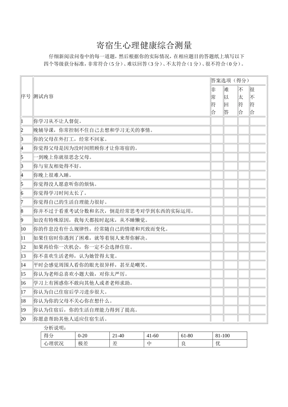寄宿生心理调查_第1页