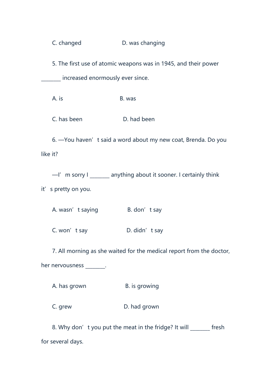 初中英语语法时态专项练习及答案（2）_第2页