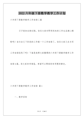 2024六年级下册数学教学工作计划_2