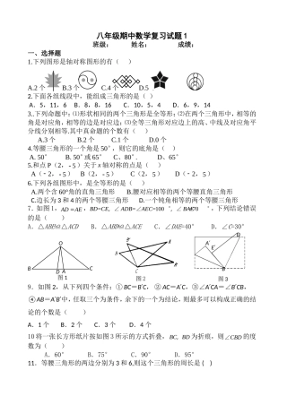八年级上学期期中复习数学试题（1）
