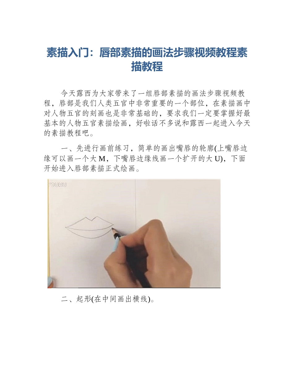 素描入门：唇部素描的画法步骤视频教程素描教程_第1页