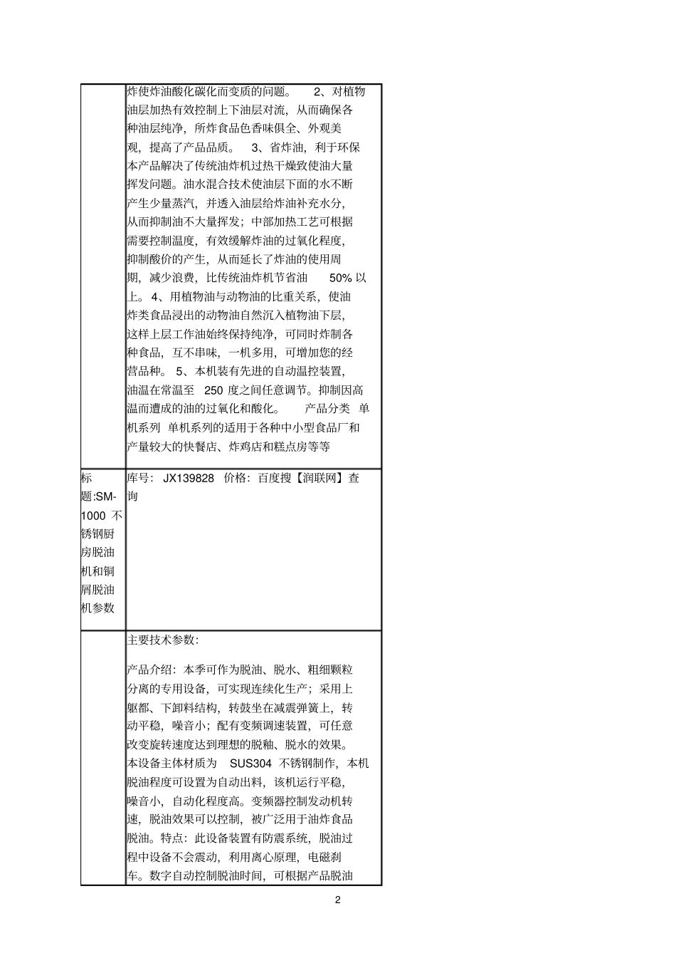 SM-1000不锈钢厨房脱油机和70型高产量离心脱油机价格_第2页