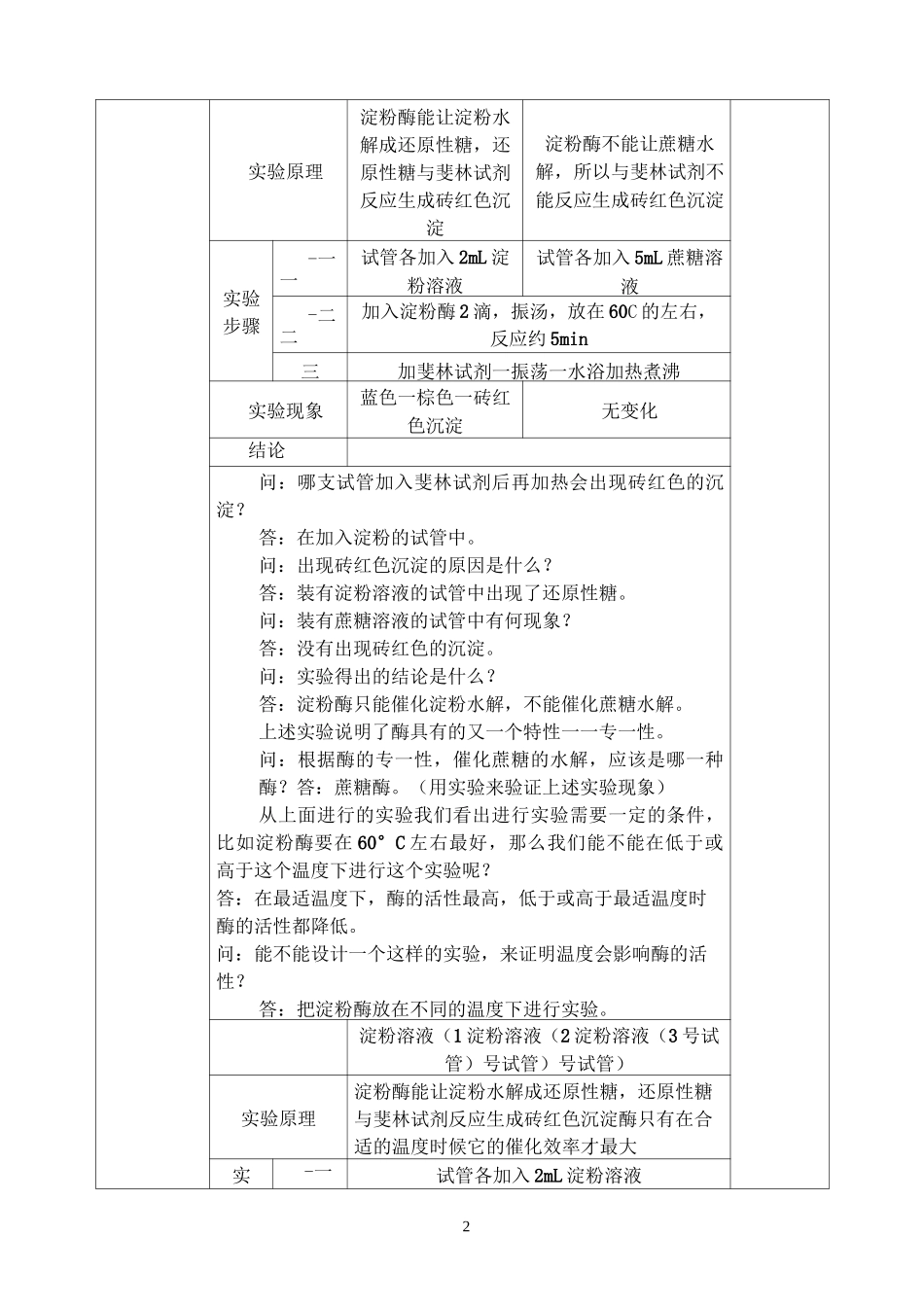 人教版高中生物必修一5.1降低化学反应活化能的酶2课时优质教案_第2页