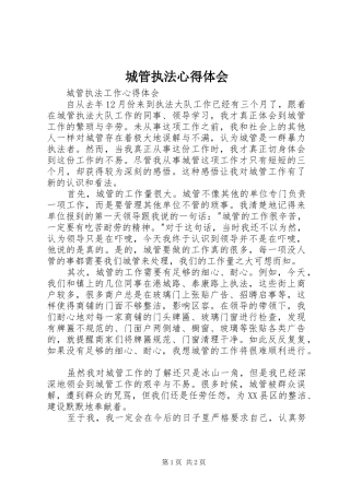 城管执法心得体会 