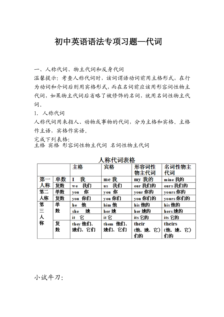初中英语语法专项代词习题2_第1页