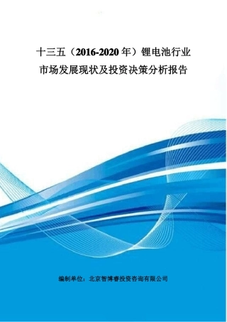 十三五(2016-2020年)锂电池行业市场发展现状及投资决策分析报告