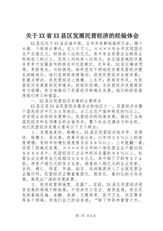 关于XX省XX县区发展民营经济的经验体会 