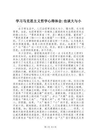 学习马克思主义哲学心得体会-也谈大与小 