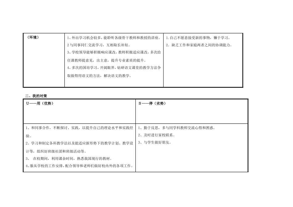 冯晓琴的个人自我诊断SWOT分析表_第2页