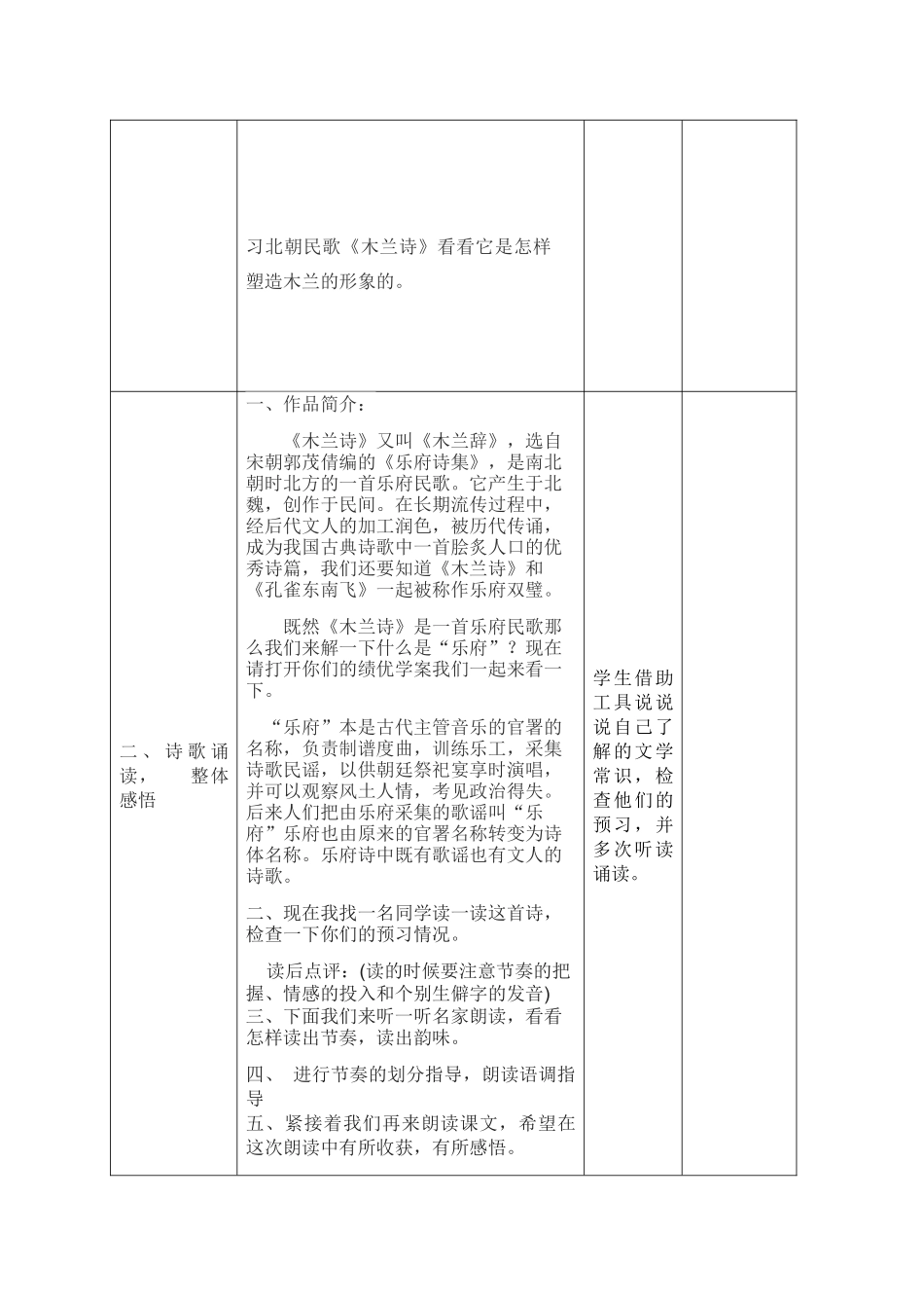 (部编)初中语文人教2011课标版七年级下册8、木兰诗教案_第2页