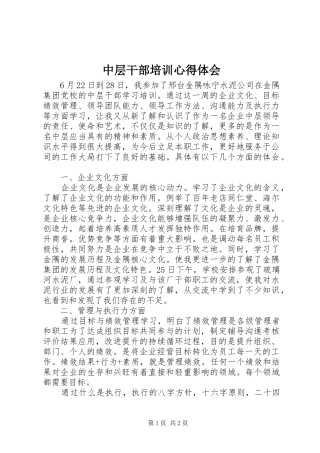 中层干部培训心得体会 