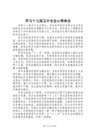 学习十七届五中全会心得体会 