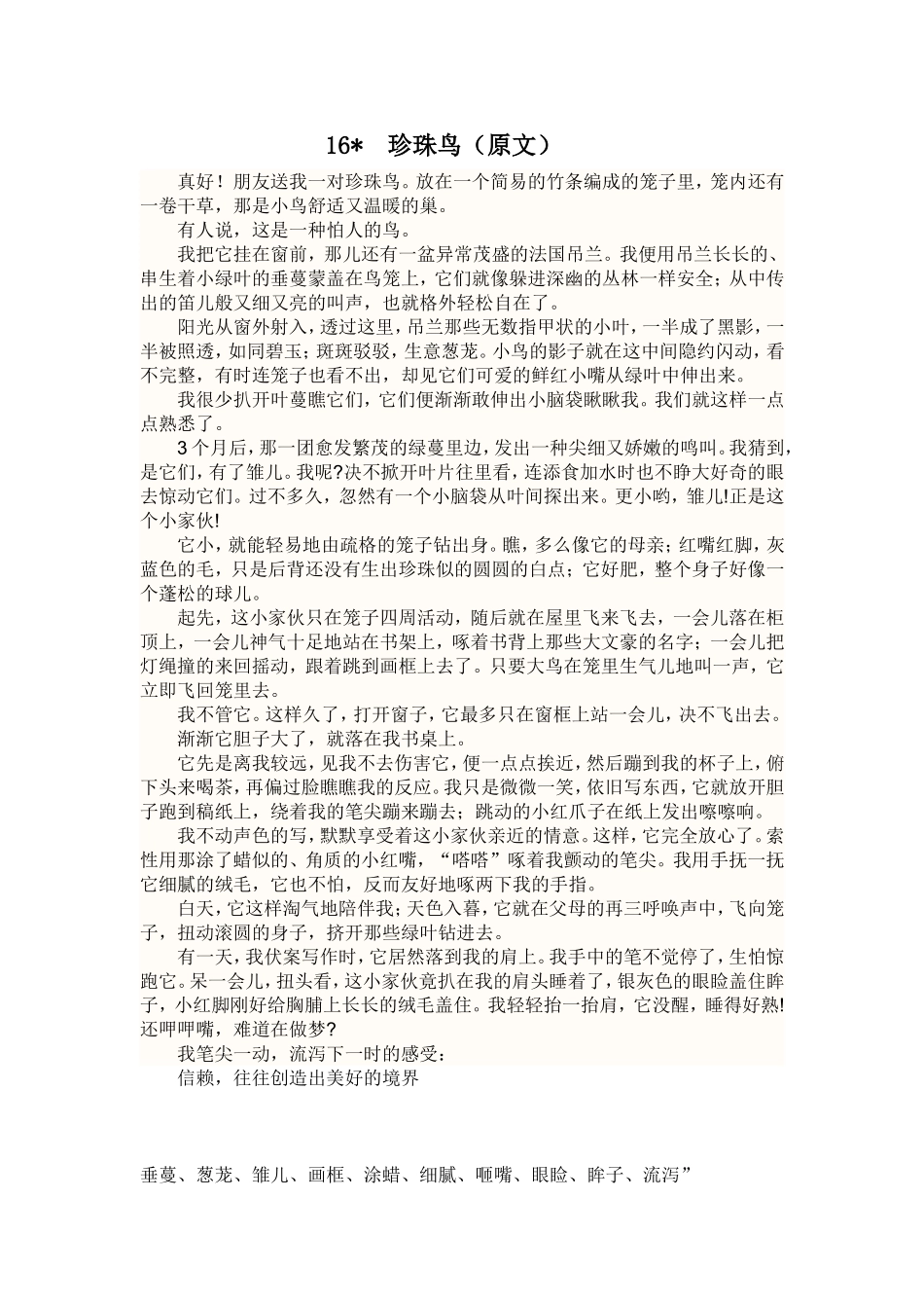 五上16珍珠鸟教学设计原创_第3页