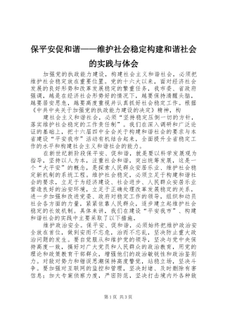 保平安促和谐——维护社会稳定构建和谐社会的实践与体会 