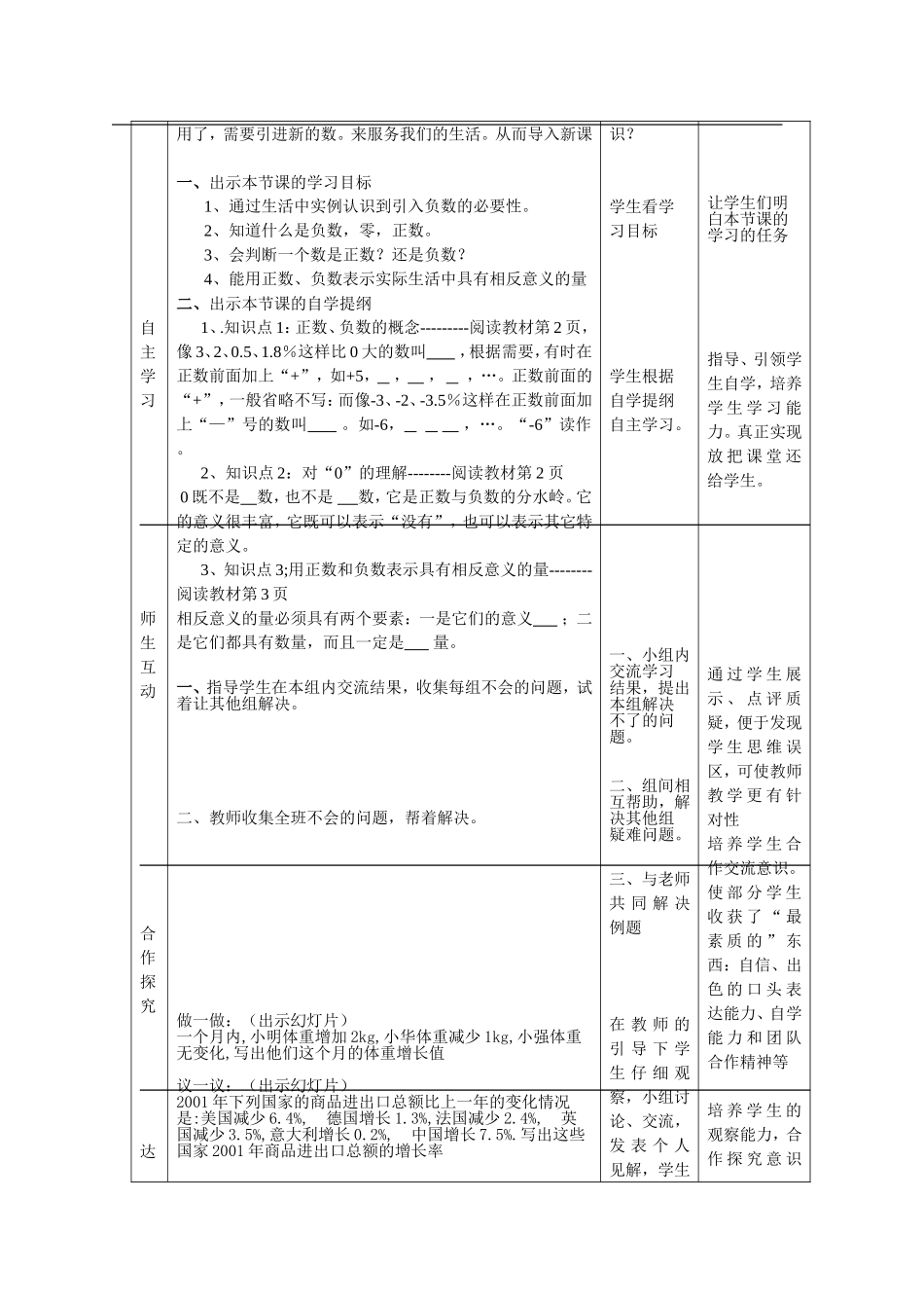 七年级数学-1.1《正数和负数》教学设计_第2页