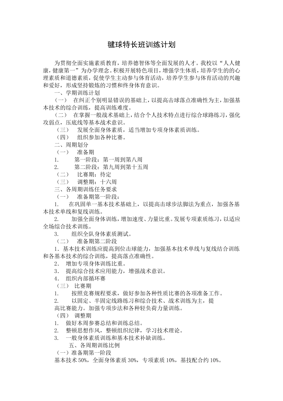 2014春毽球特长班训练计划——余锦_第1页