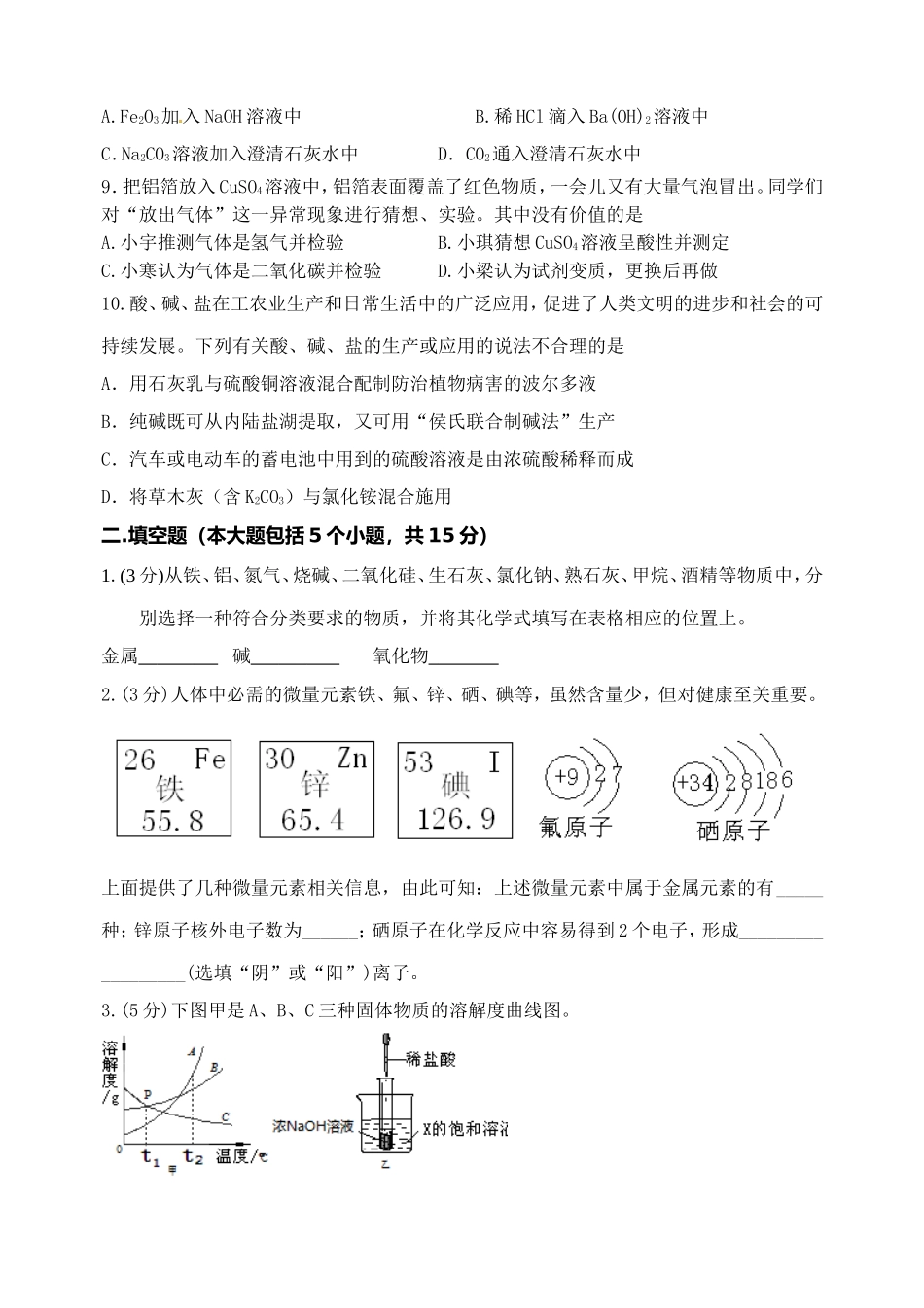 2015年春九年级月考化学试题_第2页