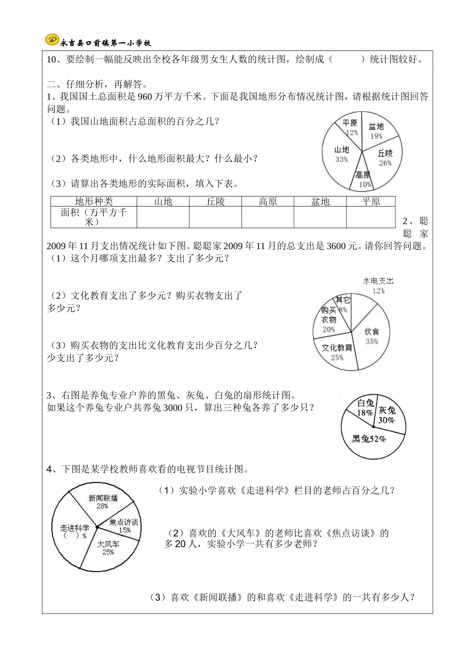 5.扇形统计图单元练习_第2页