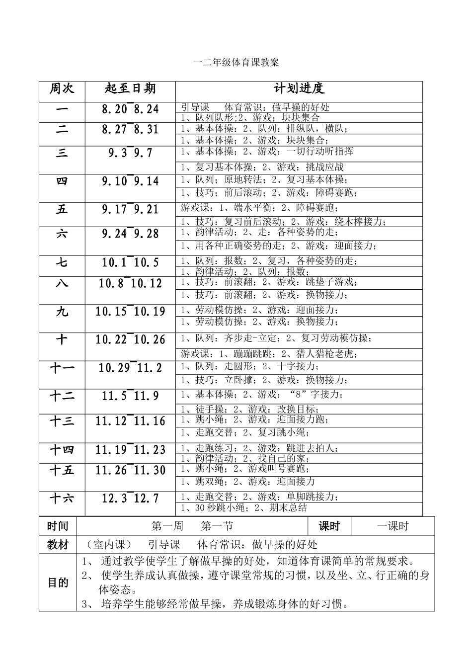 小学一二年级体育全套的教案_第3页