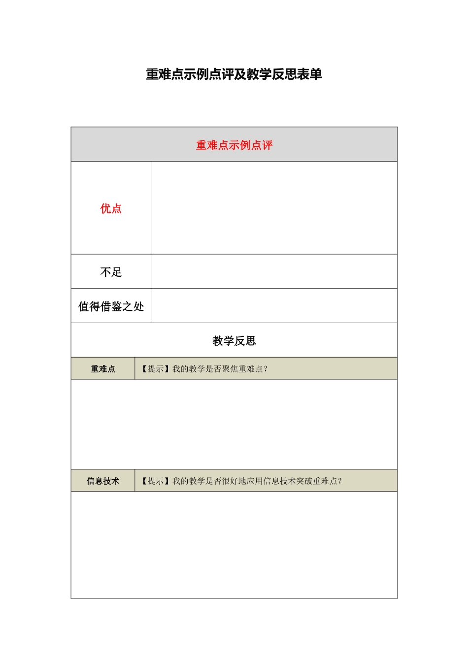 作业4：重难点示例点评及教学反思表单_第1页