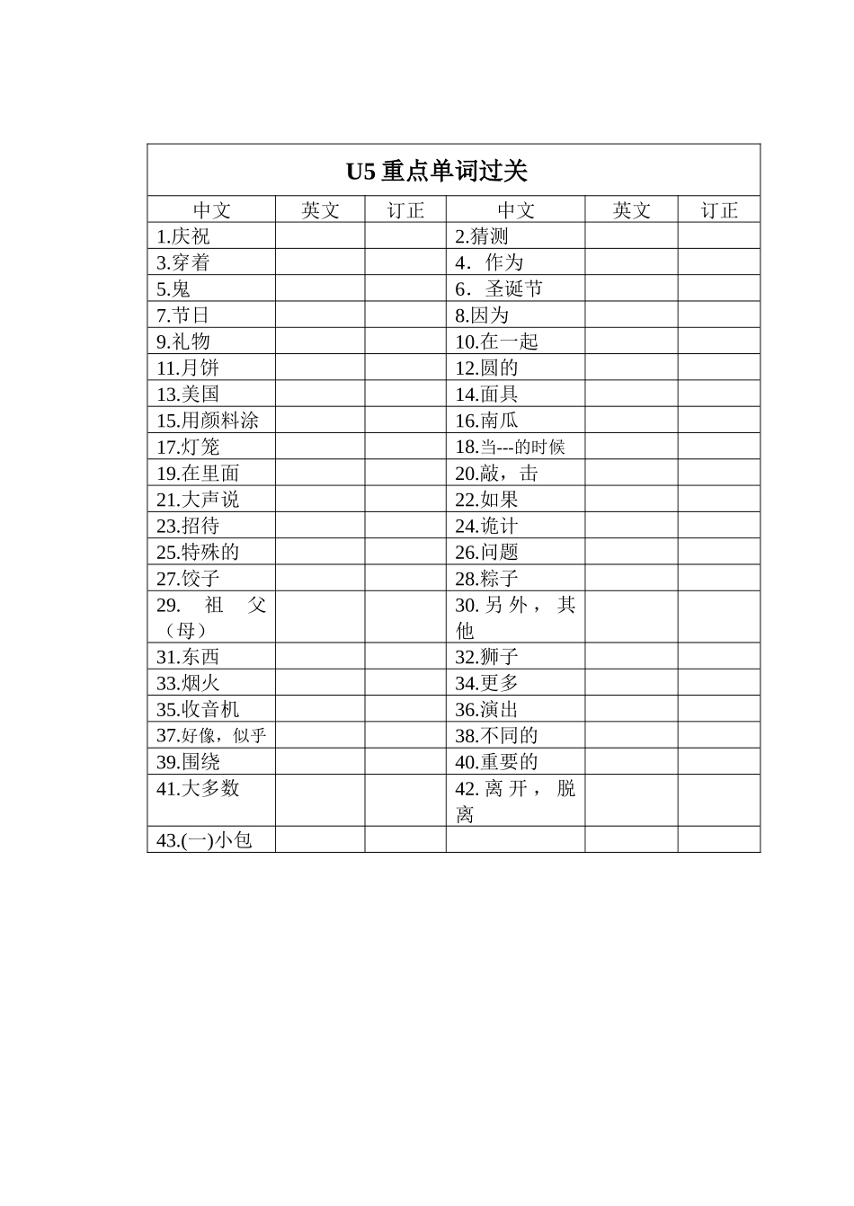 U5重点单词、词组过关_第1页