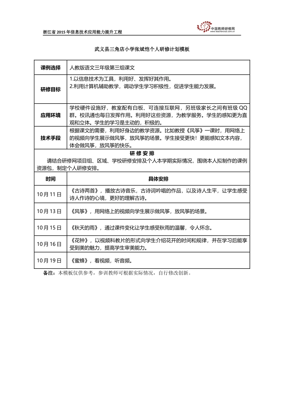 个人研修计划模板(张斌恺)_第1页