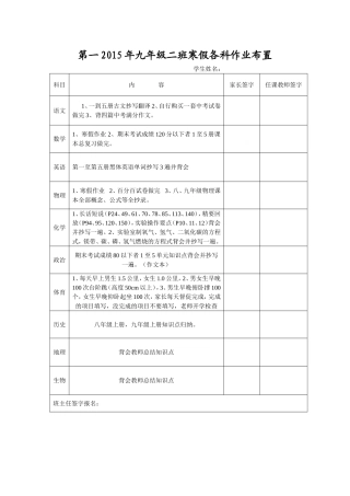 2015年九年级二班寒假各科作业布置