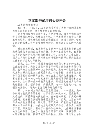 党支部书记培训心得体会 