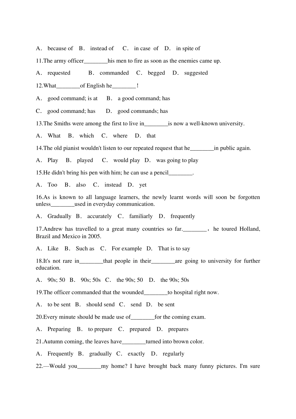 人教版高中英语必修一unit2基础知识点训练题附答案 _第2页