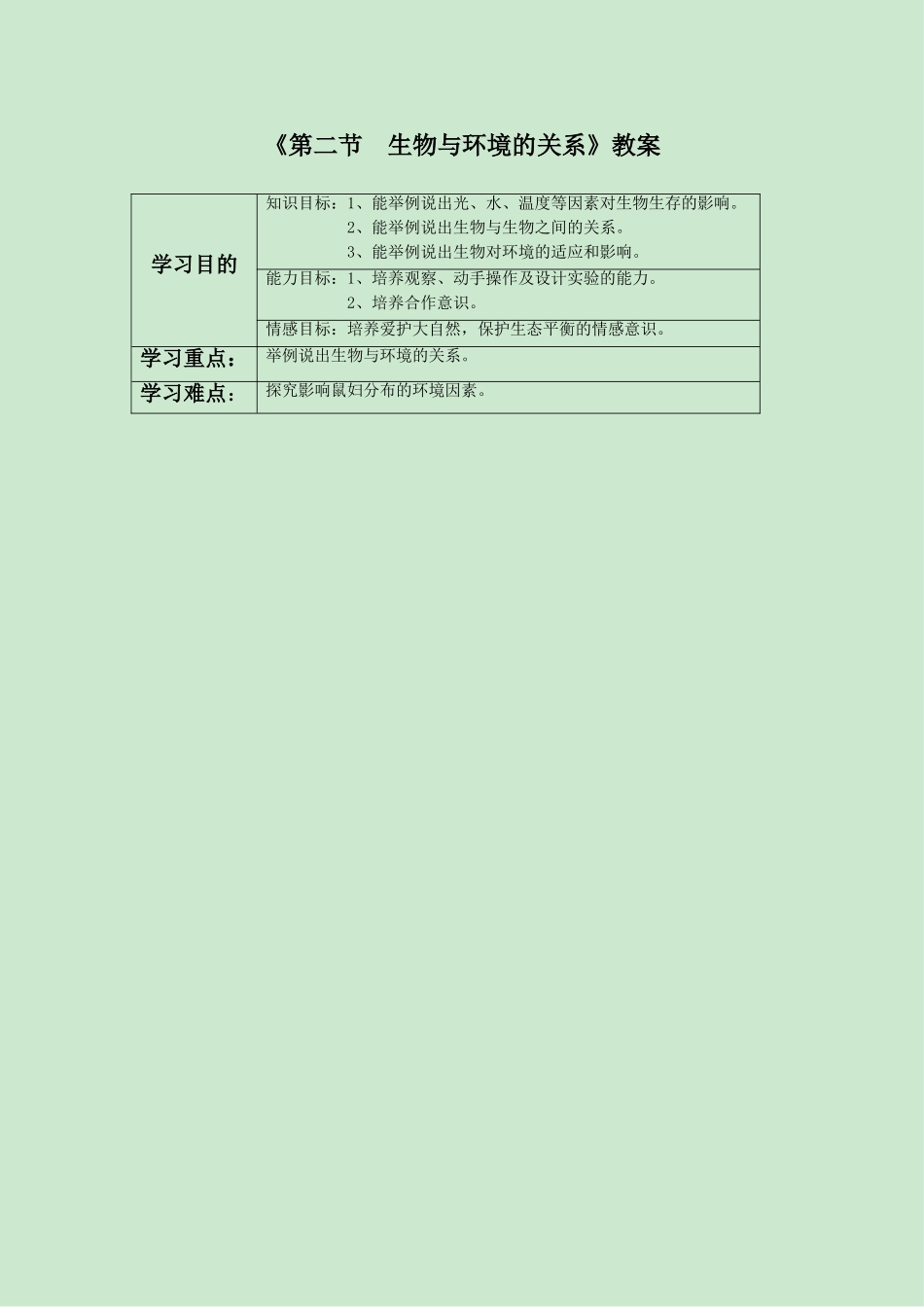 《第二节-生物与环境的关系》教案5_第1页