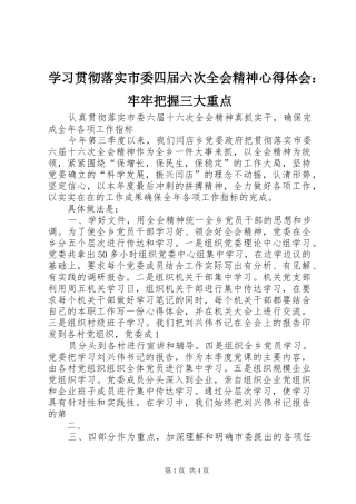学习贯彻落实市委四届六次全会精神心得体会：牢牢把握三大重点 