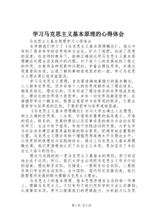 学习马克思主义基本原理的心得体会 