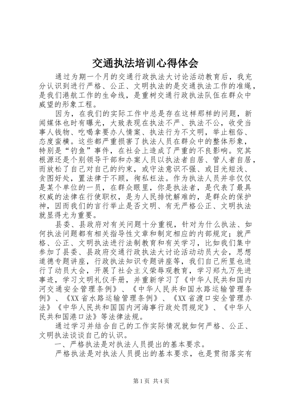 交通执法培训心得体会 _第1页
