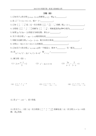 2015年中考数学第一轮复习基础练习四方程(组)