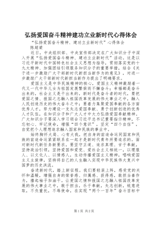 弘扬爱国奋斗精神建功立业新时代心得体会 