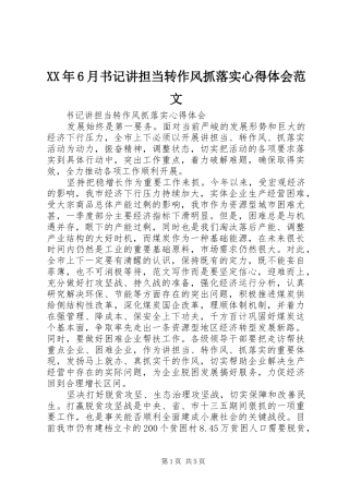 XX年6月书记讲担当转作风抓落实心得体会范文